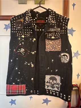 TRIPP NYC Hand-Studded Black Punk Patchwork Vest